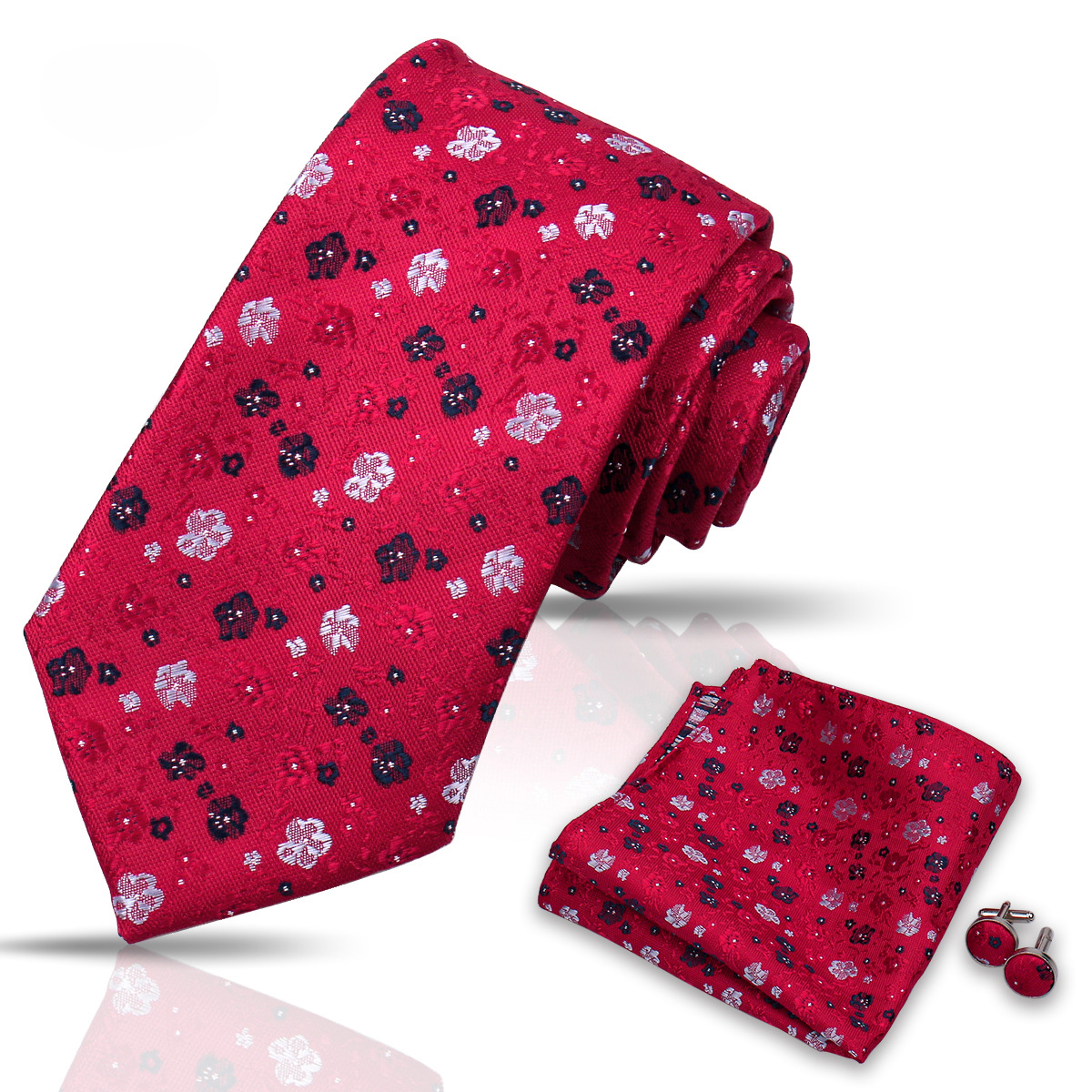 Men's Tie and Pocket Square and Clip Cufflinks Set