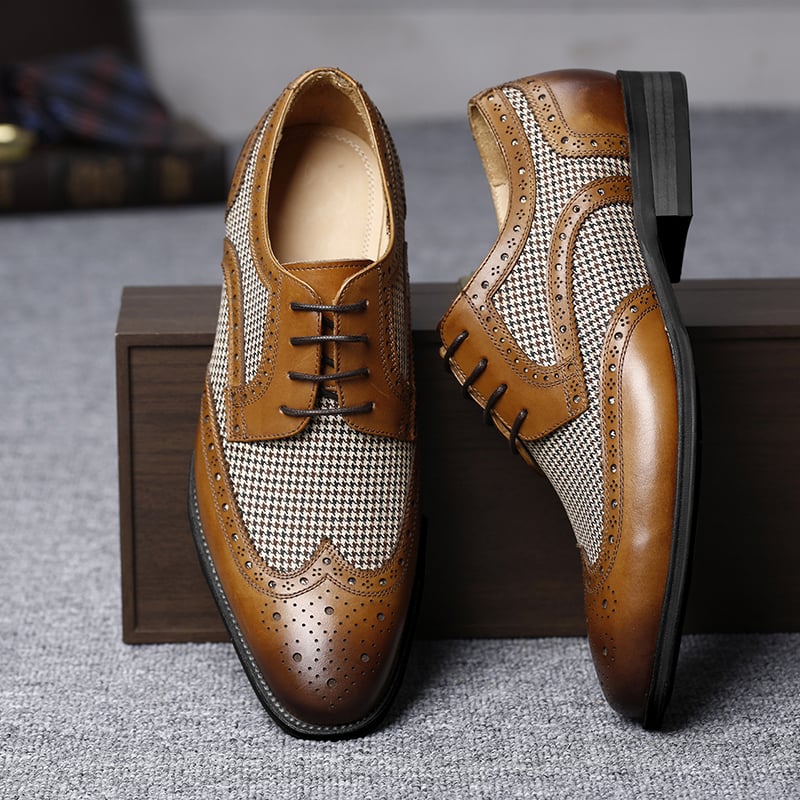 Brogue Fashion Denim Stitching British Style Leather Shoes