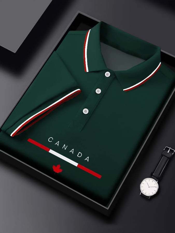 Men's Casual Canadian Contrast Short Sleeve Polo Shirt