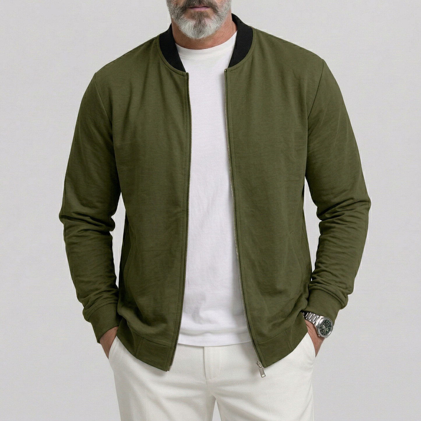 Men's Solid Color Baseball Collar Utility Pocket Slim Fit Casual Zipper Jacket