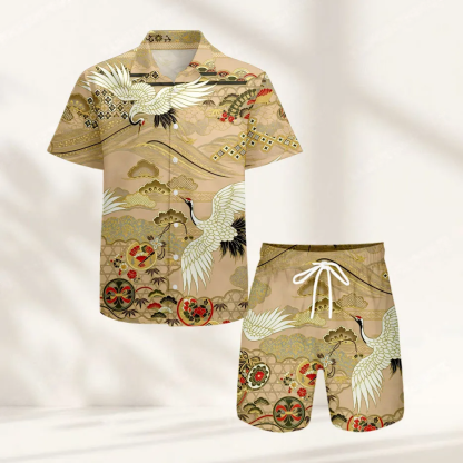 Men's Casual Short-Sleeved Shirt And Shorts Two-Piece Set