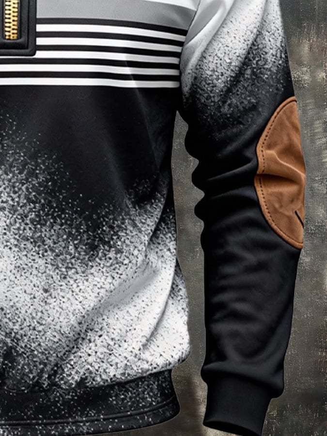 Men's Retro Color Block Print Zipper Sweatshirt