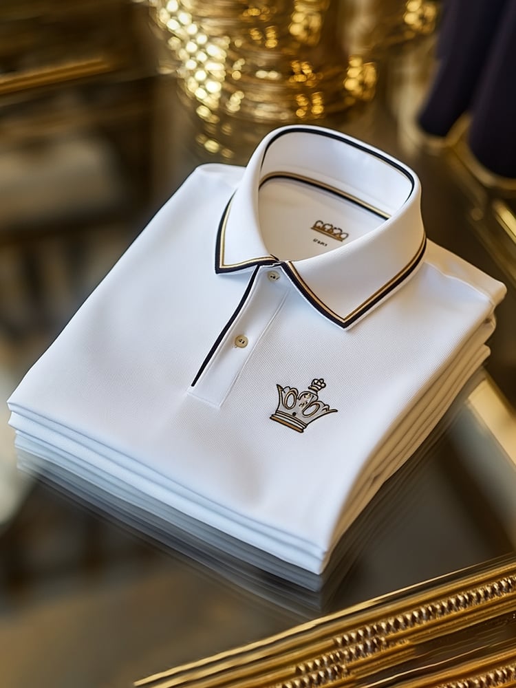 Men's Business Casual Logo Button Short Sleeve Polo Shirt