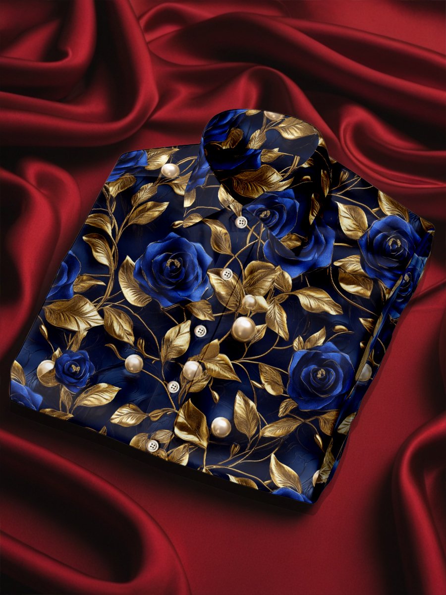 Men's Silk Rose Luxury Business Long Sleeve Shirt