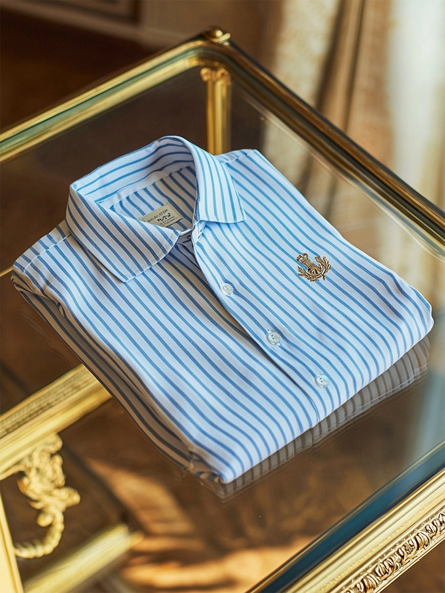 Men's Satin Luxe Stripe Logo Long Sleeve Button Shirt