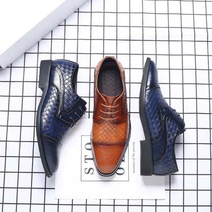 Mens Plaid Casual Fashion Patchwork Lace-Up Leather Shoes