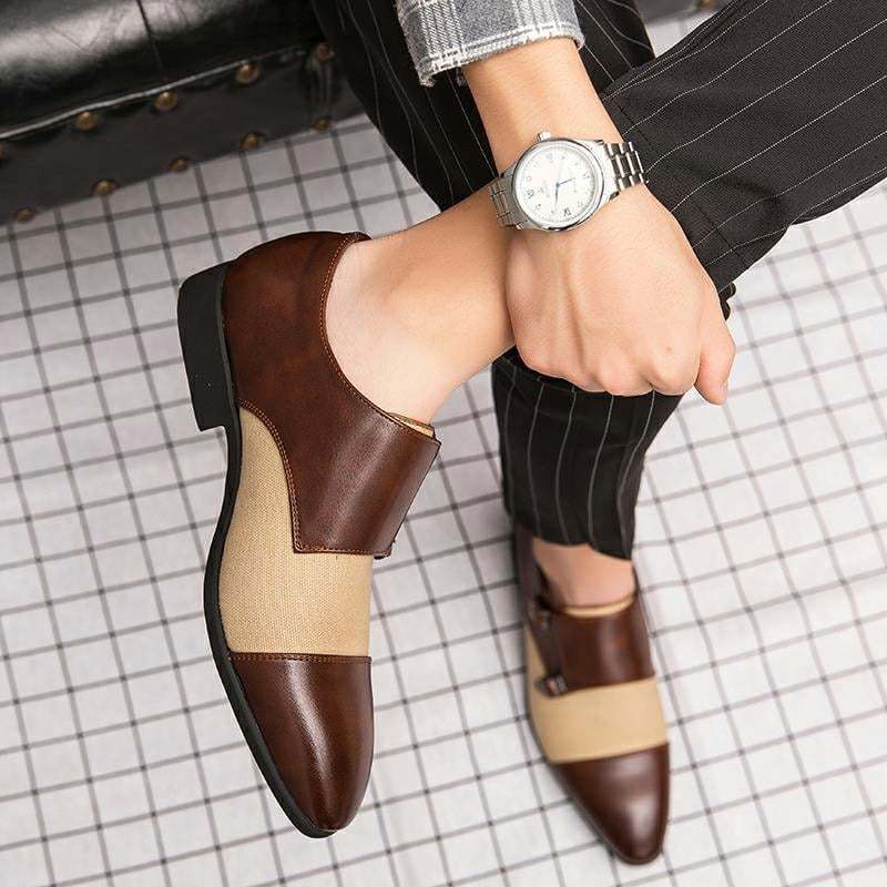 Men's Fashion Color Clash British Casual Buckle Leather Shoes