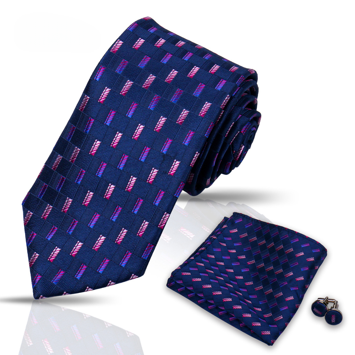 Men's Tie and Pocket Square and Clip Cufflinks Set