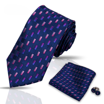 Men's Tie and Pocket Square and Clip Cufflinks Set