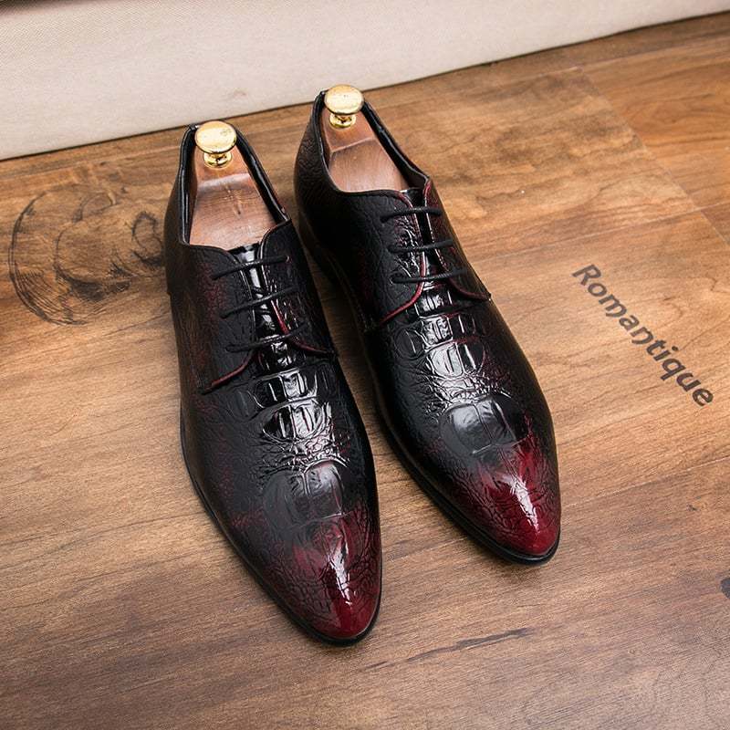 Men's Business Casual Pointed Toe Patchwork Plaid Exotic Skin Faux Leather Shoes