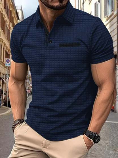 Men's Classic Colorblock Jacquard Plaid Lapel Polo Jacket