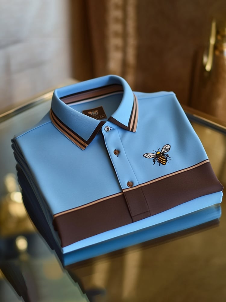 Men's Classic Business Check Logo Button Short Sleeve Polo Shirt