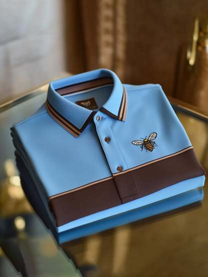 Men's Classic Business Check Logo Button Short Sleeve Polo Shirt