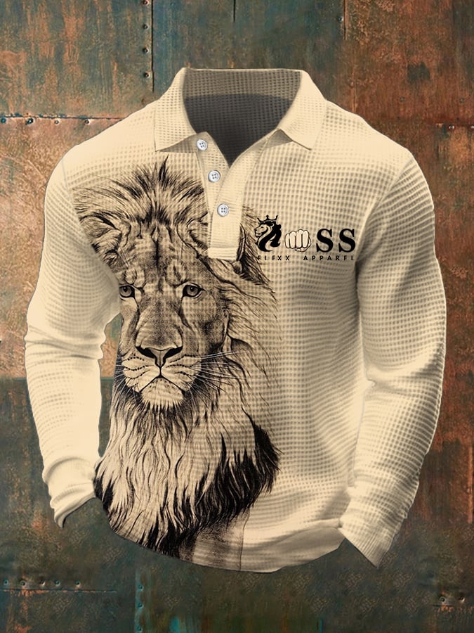 Men's Casual Business Lion Long Sleeve Polo