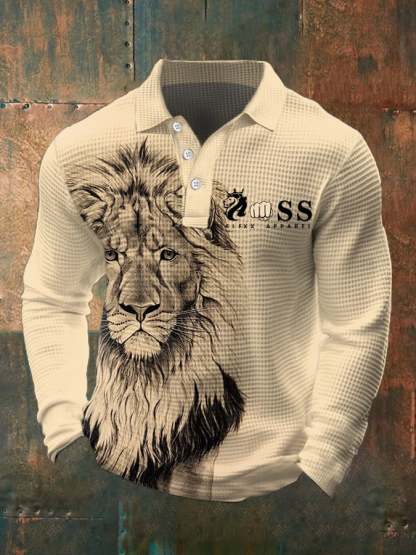 Men's Casual Business Lion Long Sleeve Polo