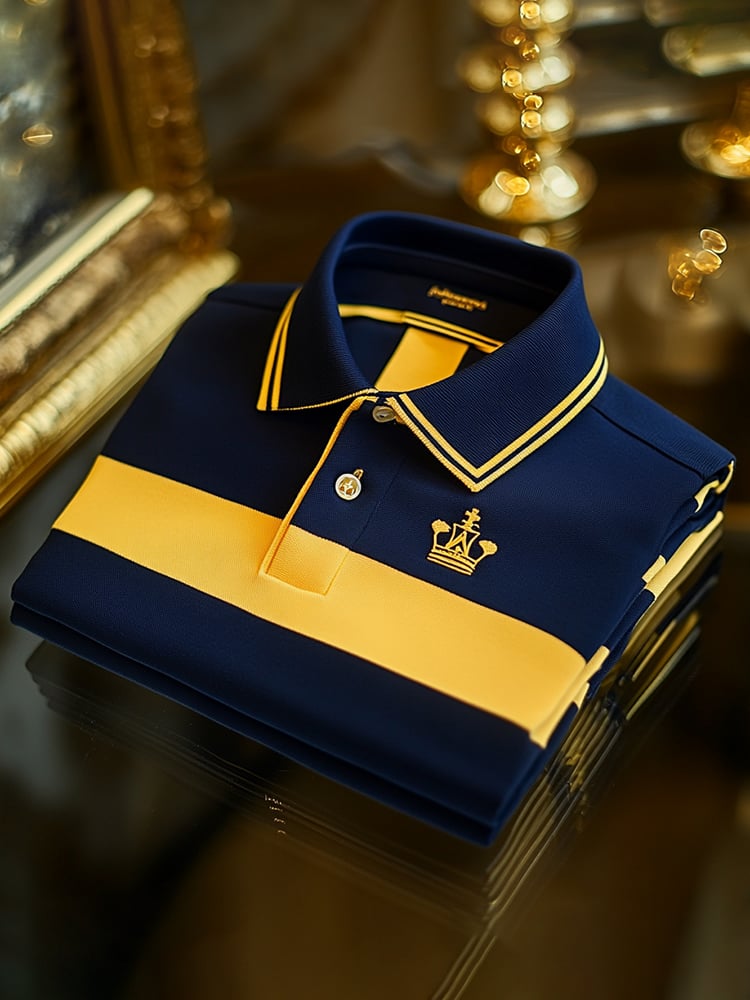 Men's Classic Business Logo Button Short Sleeve Polo Shirt