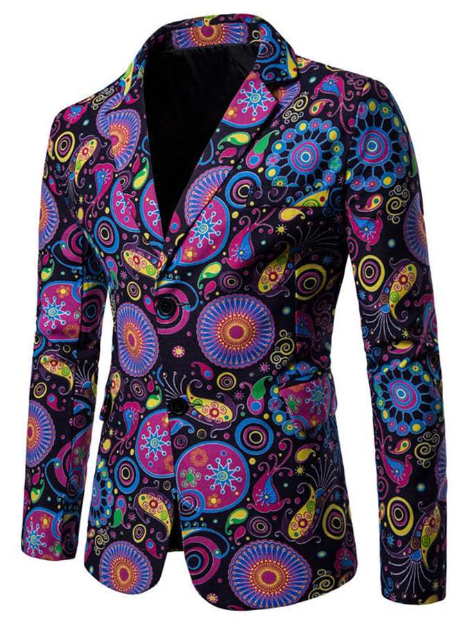 Men's Western Style Printed Patchwork Design Long Sleeve Blazer