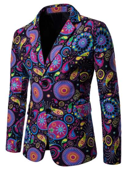 Men's Western Style Printed Patchwork Design Long Sleeve Blazer