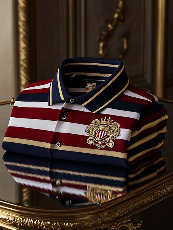 Men's Business Casual Logo Button Short Sleeve Polo Shirt