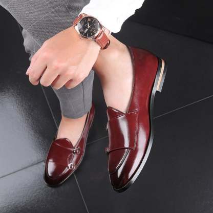 Fashion British Belt Double Buckle Small Leather Shoes