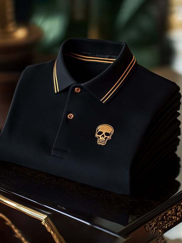 Men's Classic Business Skull Logo Short Sleeve Polo Shirt