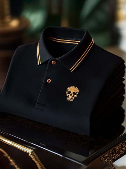 Men's Classic Business Skull Logo Short Sleeve Polo Shirt