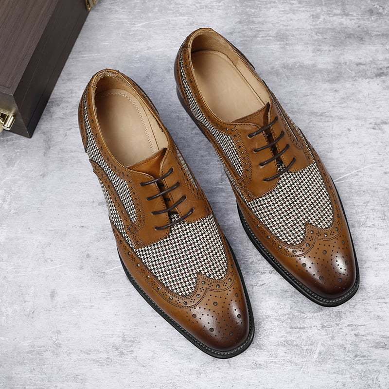 Brogue Fashion Denim Stitching British Style Leather Shoes