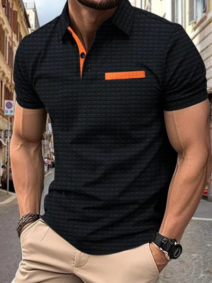 Men's Classic Colorblock Jacquard Plaid Lapel Polo Jacket
