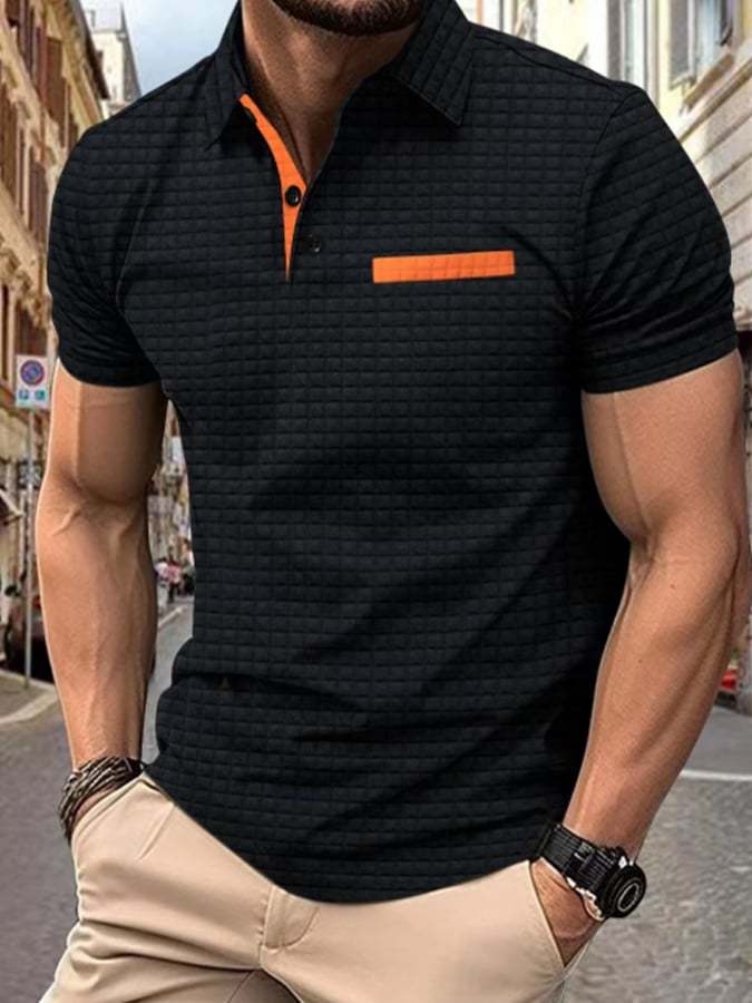 Men's Classic Colorblock Jacquard Plaid Lapel Polo Jacket