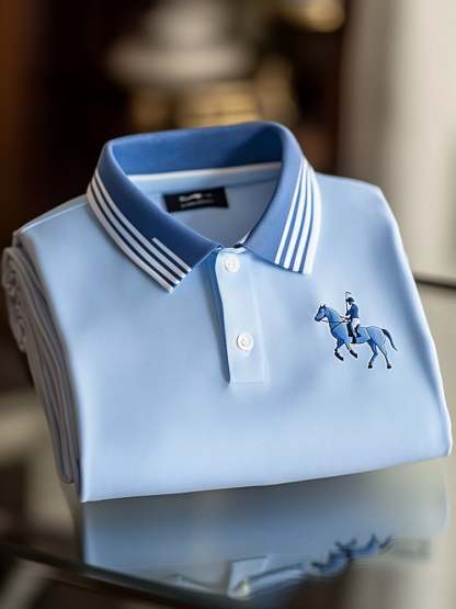 Men's Retro Business Logo Print Long Sleeve Polo Shirt