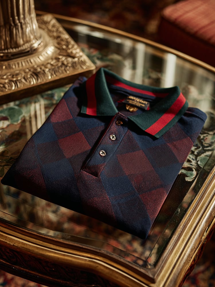 Men's Retro Business Print Long Sleeve Polo Shirt