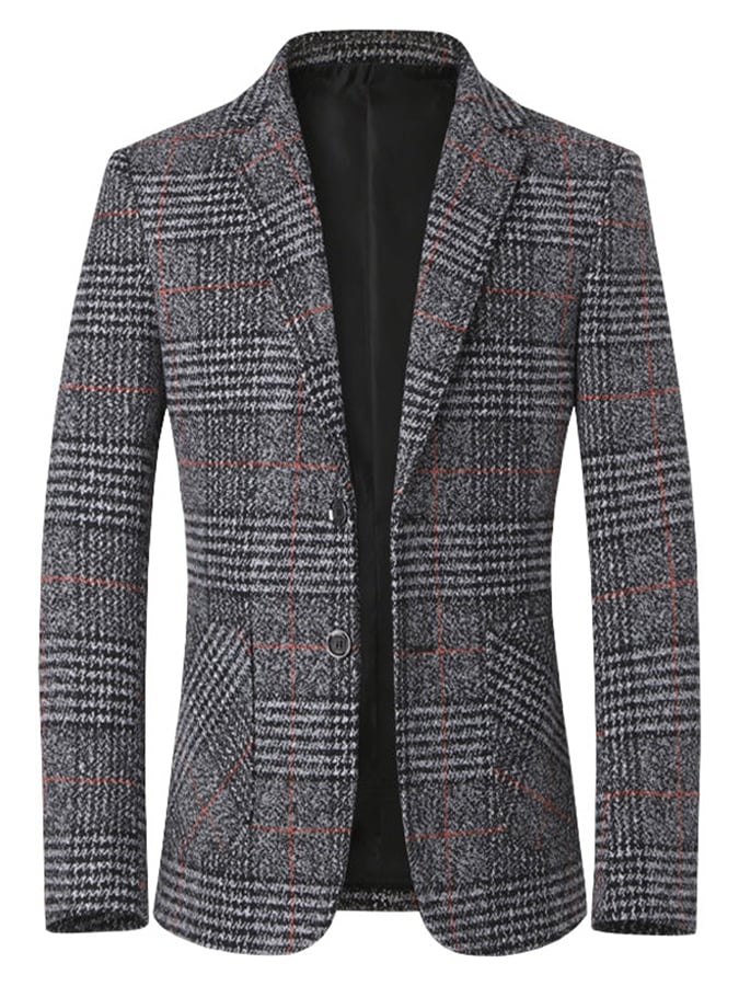 Men's Work Office Notched Collar Plaid Regular Fit Blazer