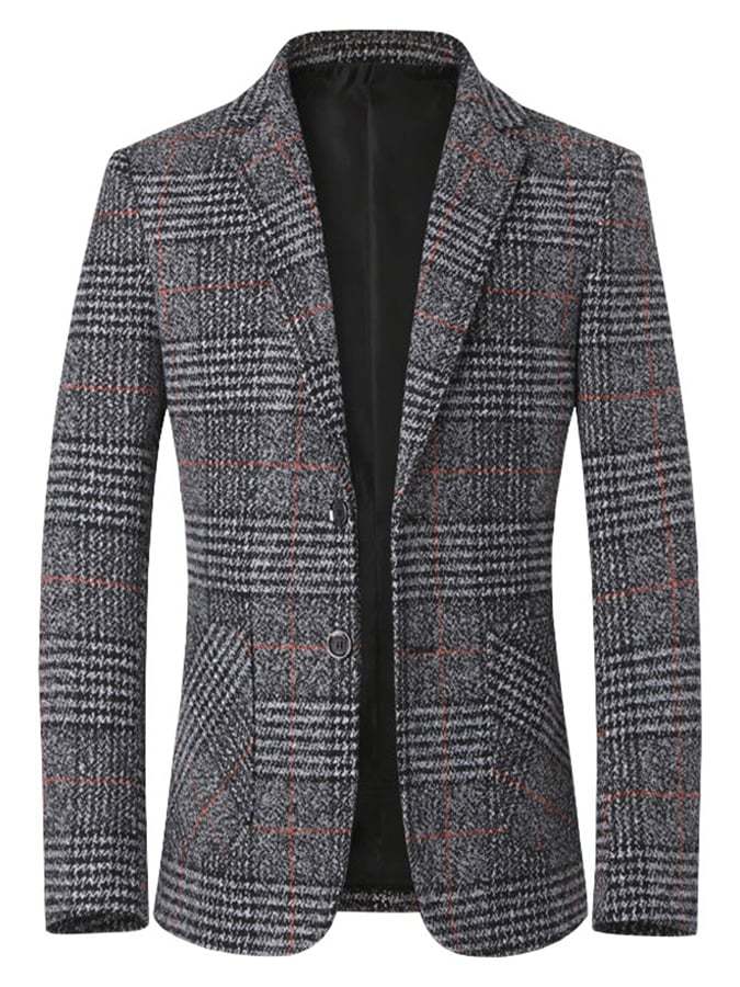 Men's Work Office Notched Collar Plaid Regular Fit Blazer