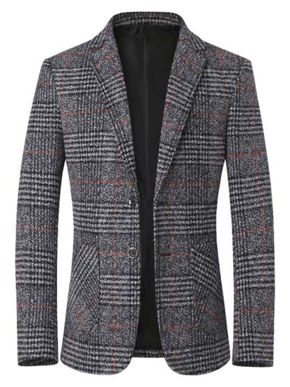 Men's Work Office Notched Collar Plaid Regular Fit Blazer