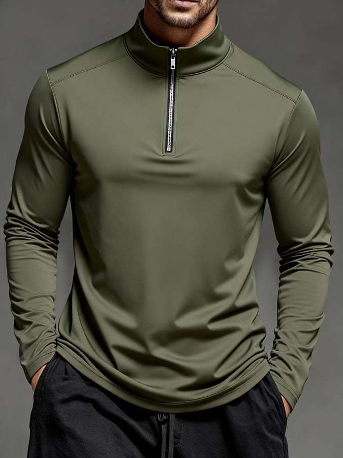 Men'S Sun Protection And Uv-Resistant Long-Sleeved Half-Zip T-Shirt
