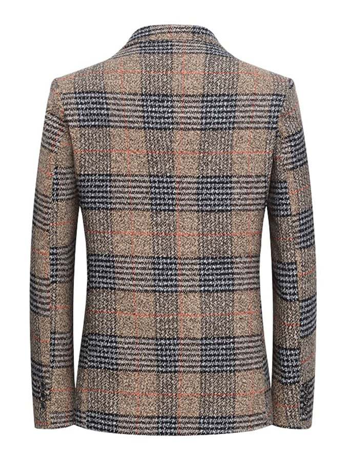 Men's Work Office Notched Collar Plaid Regular Fit Blazer