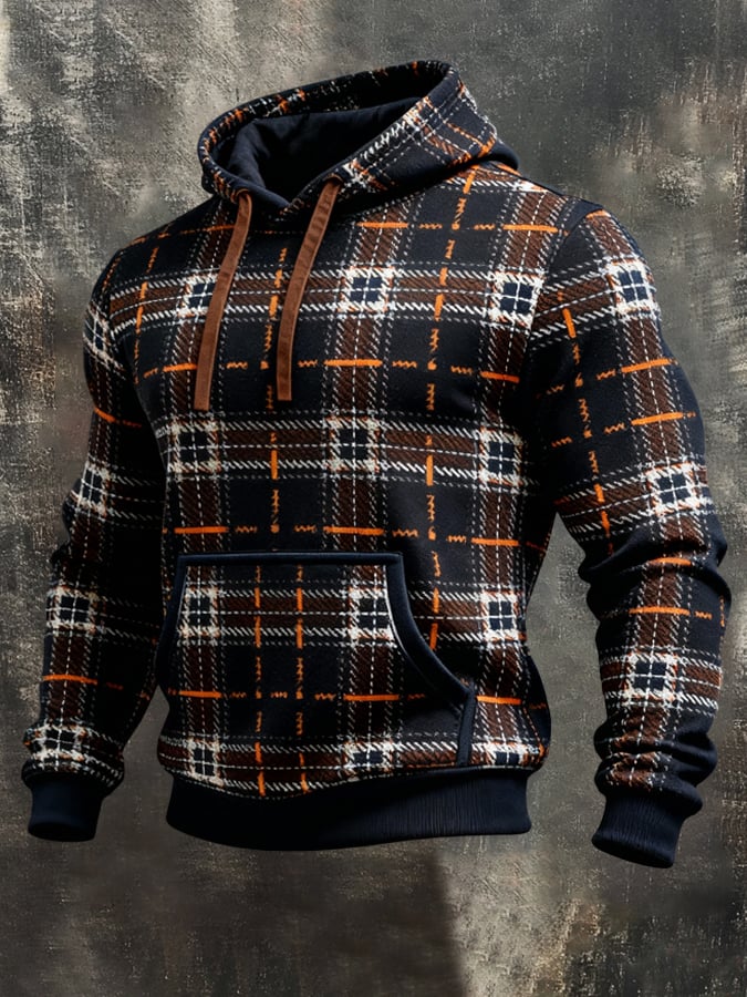 Men's Retro Distressed Color Block Print Casual Long Sleeve Sweatshirt