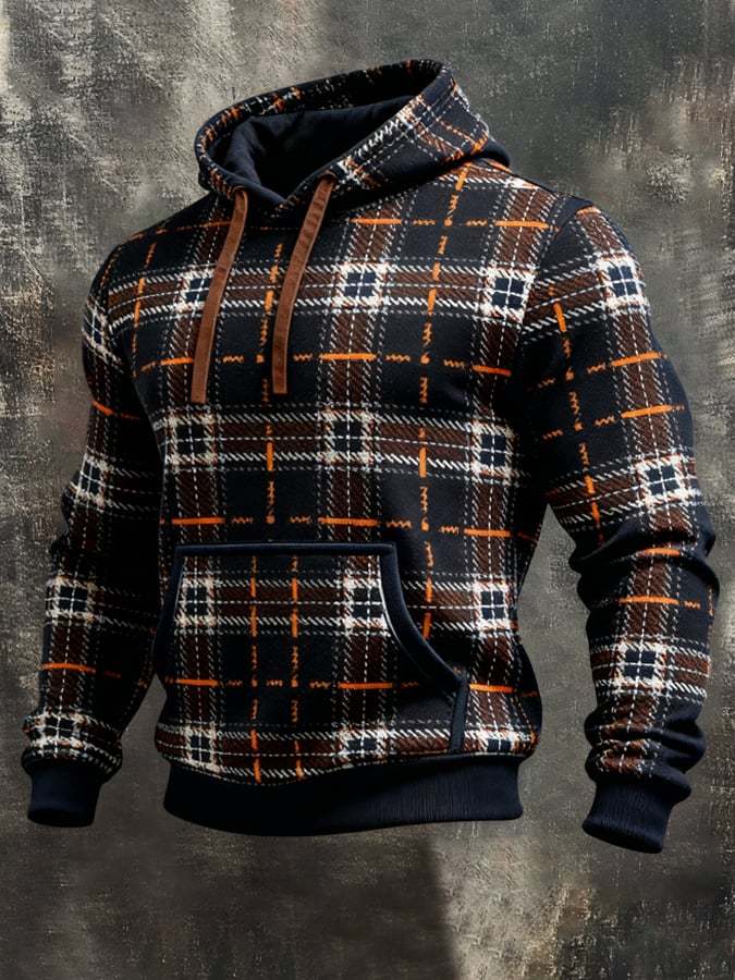 Men's Retro Distressed Color Block Print Casual Long Sleeve Sweatshirt