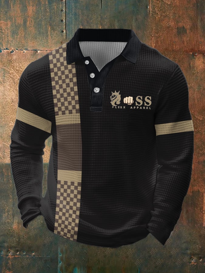 Men's Business Casual Contrast Waffle Polo Top