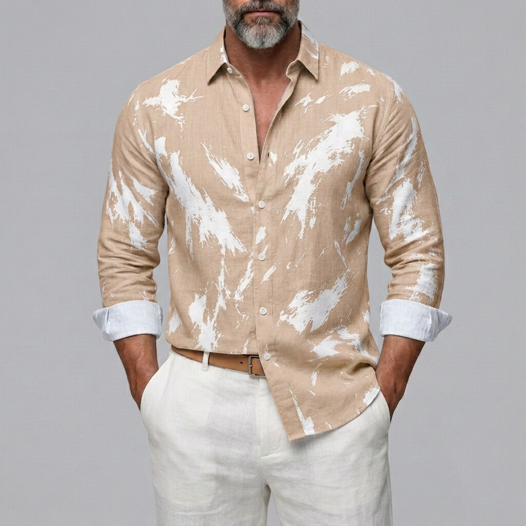 Men's Abstract Print Turndown Collar Button-up Long Sleeve Shirt