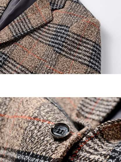 Men's Work Office Notched Collar Plaid Regular Fit Blazer