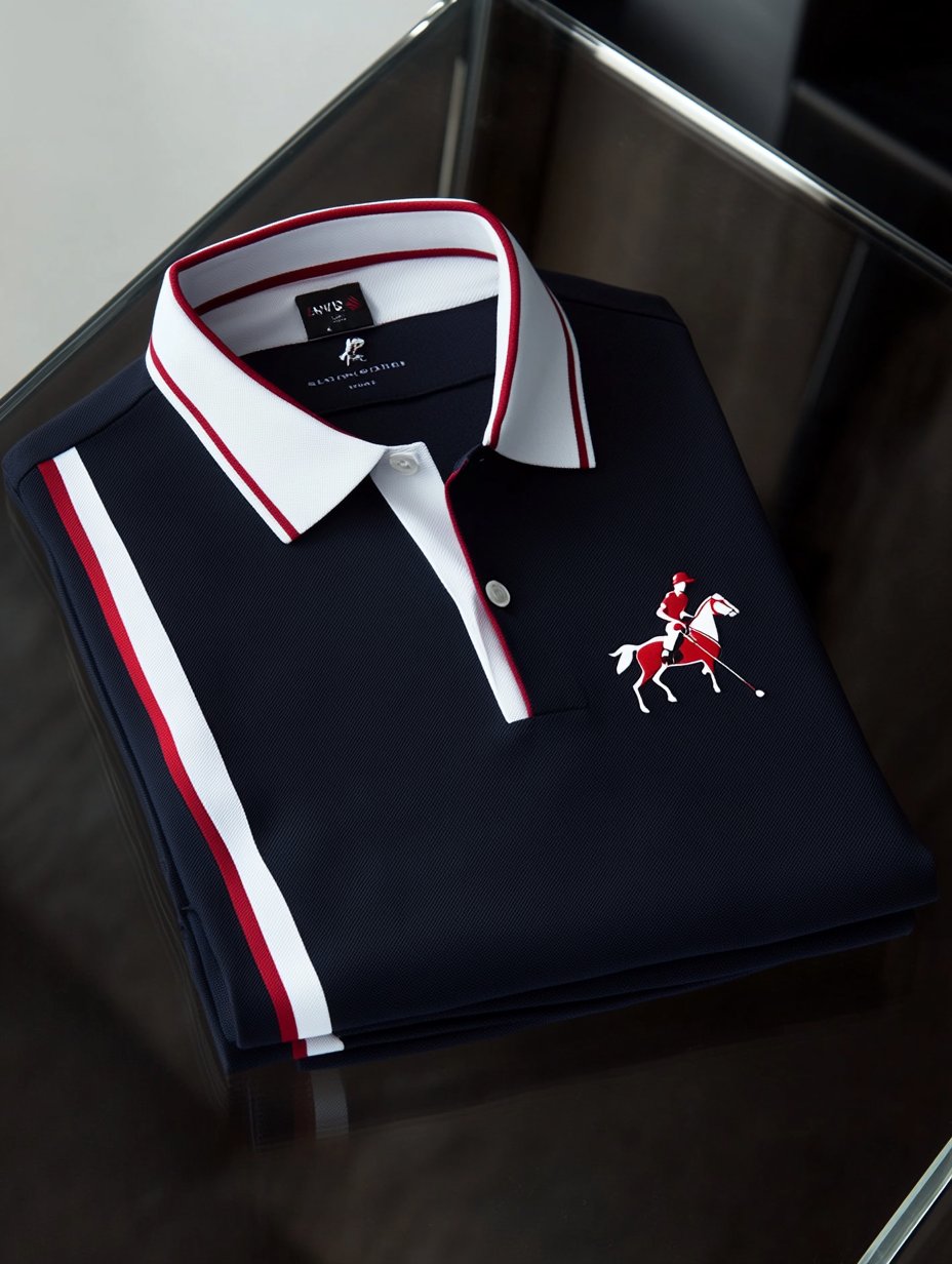 Men's Retro Business Logo Print Long Sleeve Polo Shirt