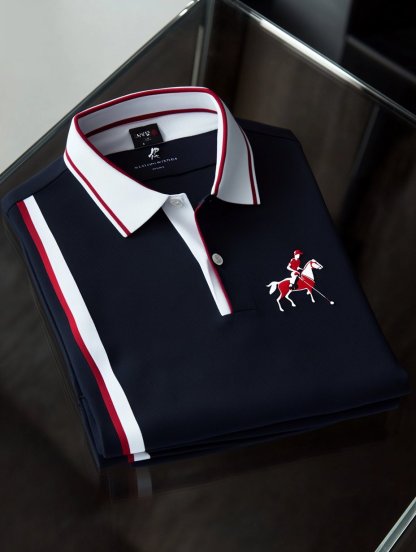 Men's Retro Business Logo Print Long Sleeve Polo Shirt