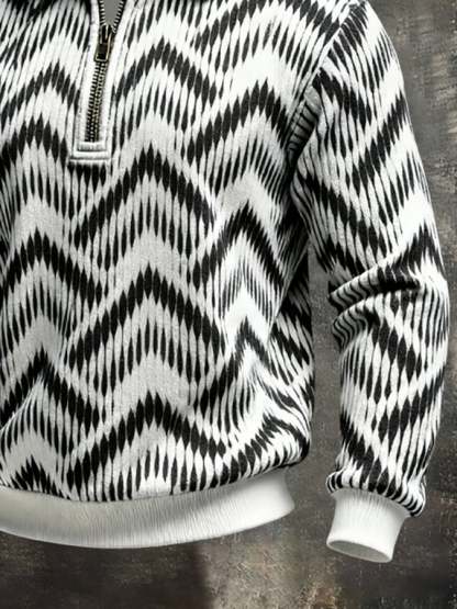 Men's Retro Color Block Print Color-Blocked Zip-Up Sweatshirt