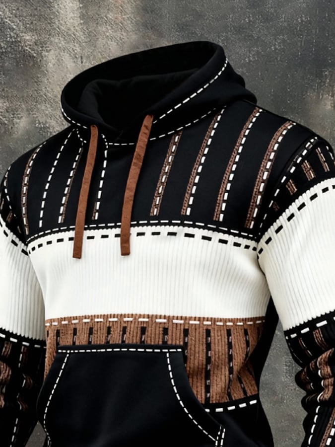 Men's Retro Distressed Color Block Print Casual Long Sleeve Sweatshirt