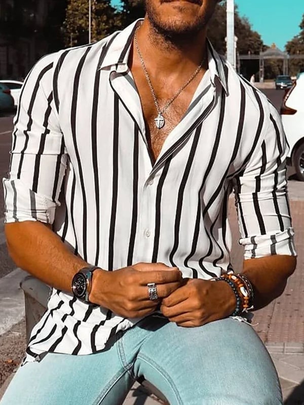Men's Light Luxury Business Striped Print Shirt