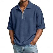 Men's Waffle Polo Shirts Zip Polo