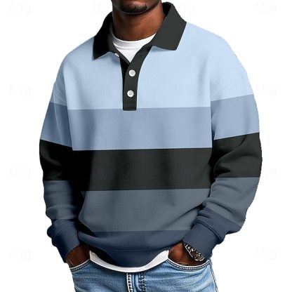 Men's Horizontal Stripes Waffle Polo Shirts