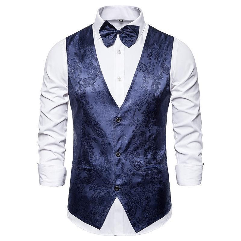 Mens Hipster Metallic Paisley Printed Single Breasted V-Neck Suit Vest/Tuxedo Waistcoat