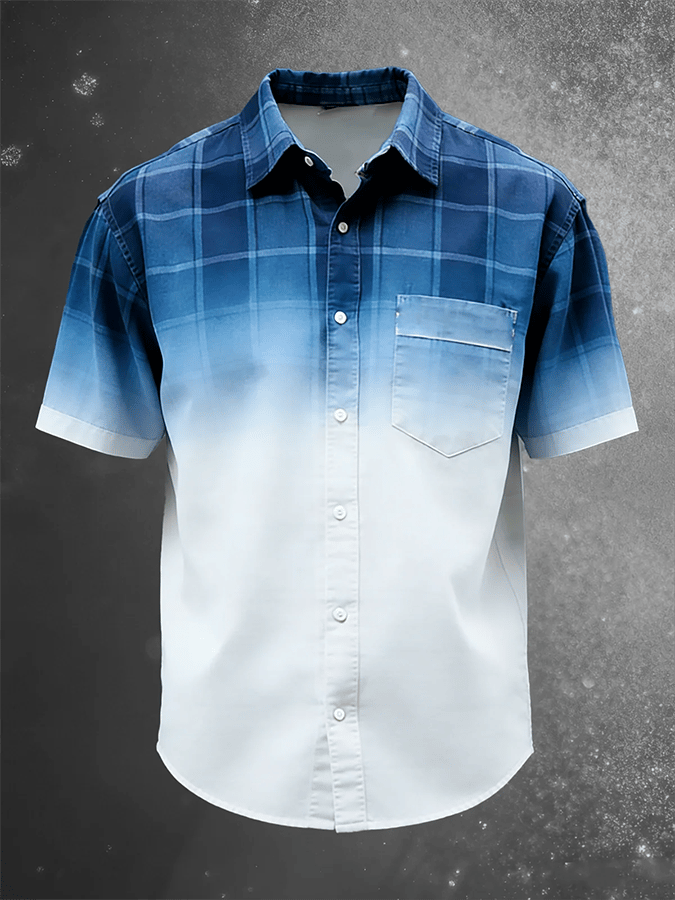 Men's Vintage Abstract Art Print Short-Sleeved Pocket Shirt